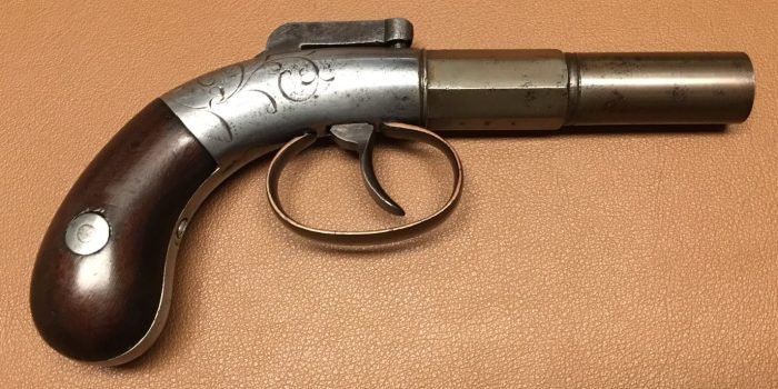 Allen&Thurber Single Shot Bar Hammer Pistol 01 Allen & Thurber Barhammer Pistol - 3 Inch barrel - 1837 Marking - Right side view