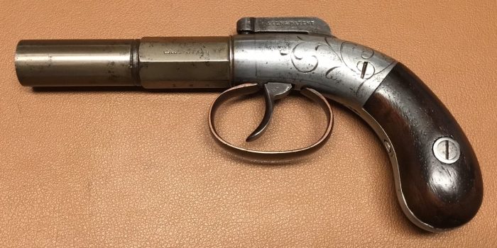 Allen&Thurber Single Shot Bar Hammer Pistol 02 Allen & Thurber Barhammer Pistol - 3 Inch barrel - 1837 Marking - Left side view