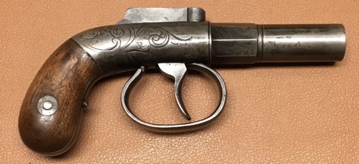 Allen&Wheelock Single Shot Bar Hammer Muff Pistol 01 Allen & Thurber Barhammer Muff Pistol - Right side view