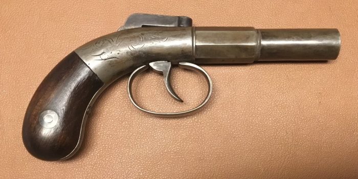 Allen&Thurber Single Shot Bar Hammer Pistol 1845 A&T Marking 01 Allen & Thurber Barhammer Pistol - 3 Inch barrel - 1845 Marking - Right side view
