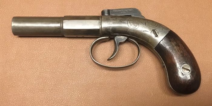 Allen&Thurber Single Shot Bar Hammer Pistol 1845 A&T Marking 02 Allen & Thurber Barhammer Pistol - 3 Inch barrel - 1845 Marking - Left side view