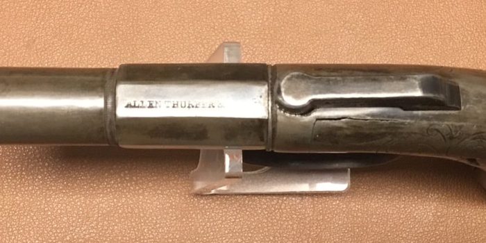 Allen&Thurber Single Shot Bar Hammer Pistol 1845 A&T Marking 05 Allen & Thurber Barhammer Pistol - 3 Inch barrel - 1845 Marking - Top view