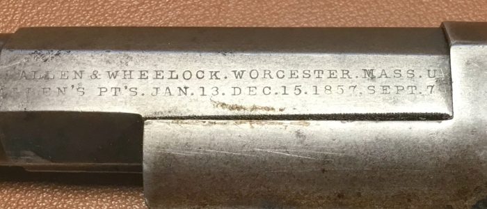 Allen & Wheelock Centerhammer Army Percussion Revolver 2nd Type - Barrel marking detail