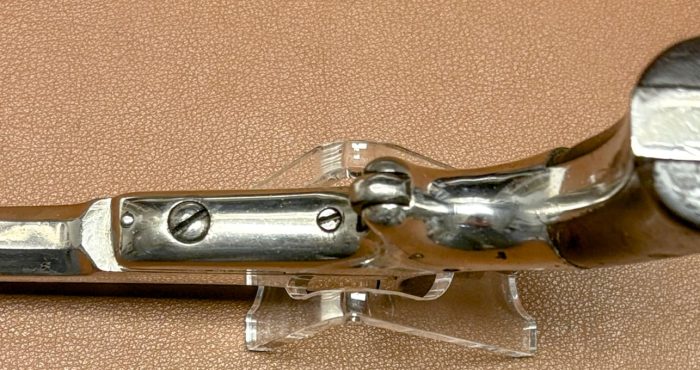 Allen&Wheelock Centerhammer Single Shot Pistol - 32RF - Big Overlap - Octagonal barrel 13 Allen&Wheelock Centerhammer Single Shot Pistol - 32RF - Big Overlap - Octagonal barrel - Bottom view
