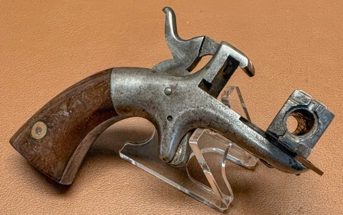 Allen & Wheelock Side-Swing Single Shot Pistol - 32RF - Small Overlap - Octagonal barrel - Open barrel view