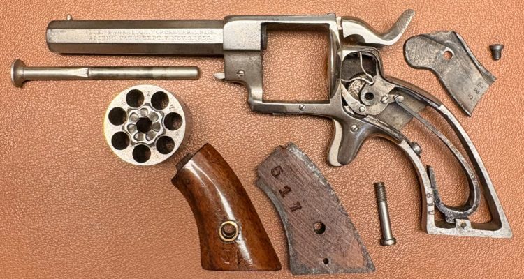 Allen & Wheelock 22RF Side-Hammer Revolver - Intermediate Fifth Model - Disassembled view