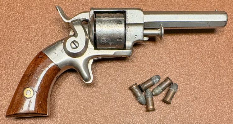Allen & Wheelock 22RF Side-Hammer Revolver - Intermediate Fifth Model - Right side view with cartridges
