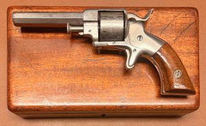 Allen & Wheelock 22RF Side-Hammer Revolver - Intermediate Fifth Model - Left side view - On it's wooden box