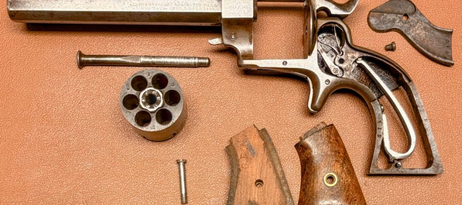 Allen&Wheelock Sidehammer Revolver 32RF Second Model – Five inch barrel – No engraving – Disassembled view
