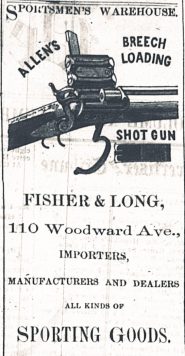 Fisher & Long Sportmens Warehouse Advertisement for Allens Breechloading Shotgun